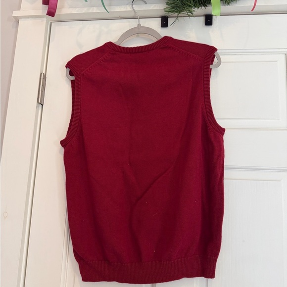 Consensus Sportswear Red Sweater Vest with V Neck Blue and Orange Argyle Print - Picture 3 of 3